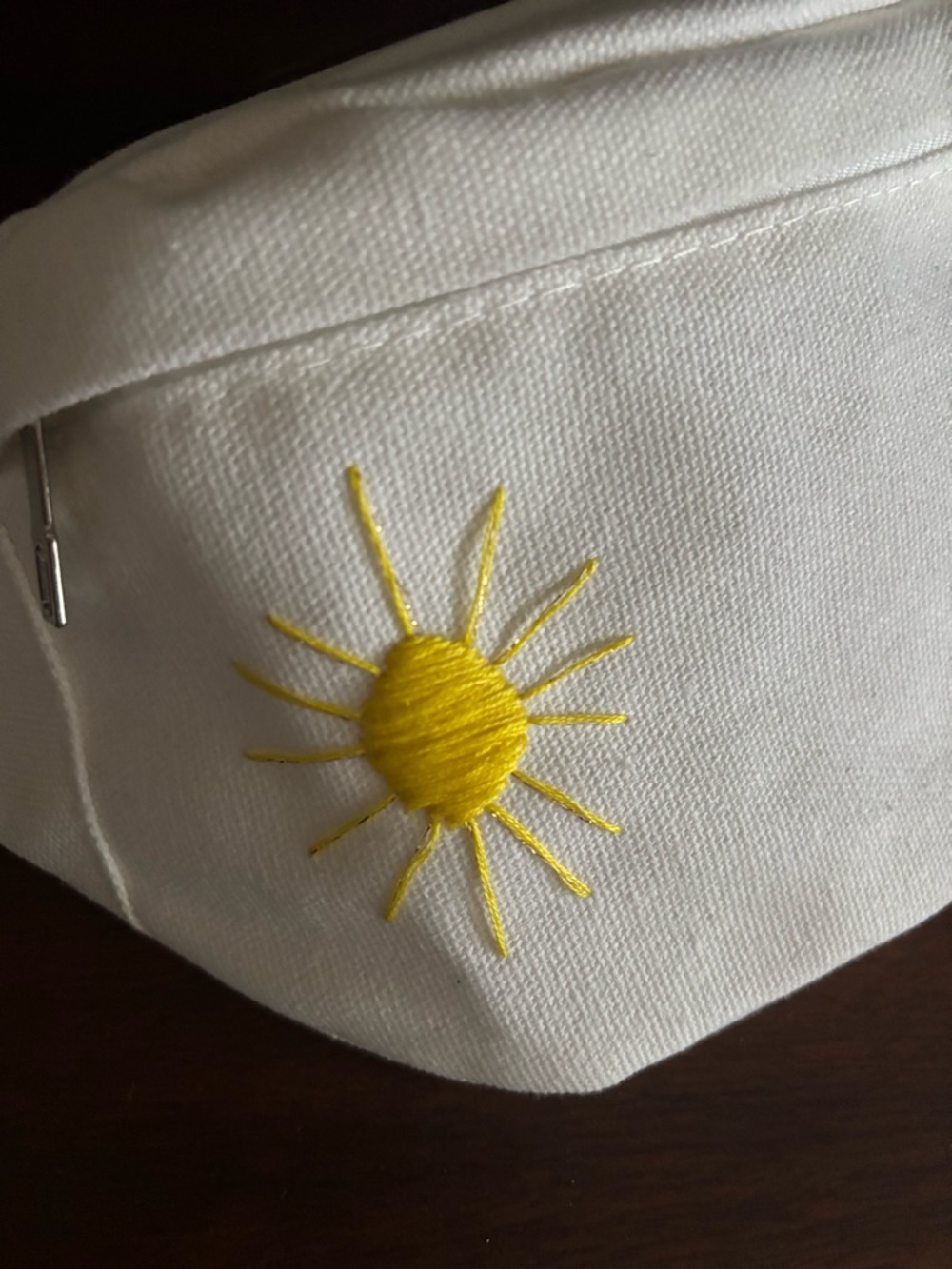White Canvas Belt Bag with Yellow Sun Hand Embroidery - Picture 2 of 3